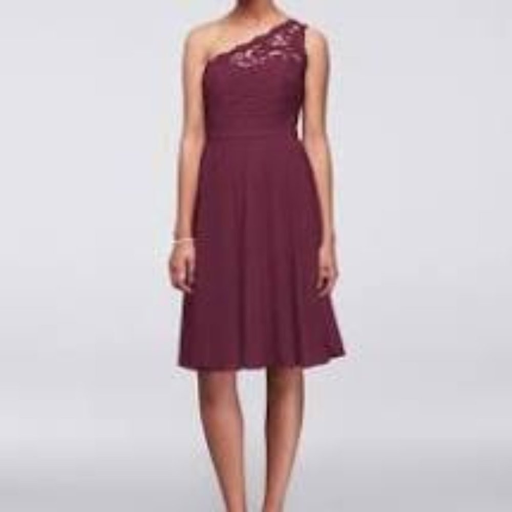 Short One Shoulder Corded Lace Dress